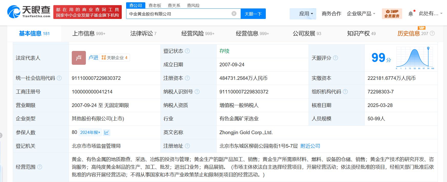 中国黄金集团有限公司包头_中金黄金法定代表人卢进_中金黄金股份有限公司